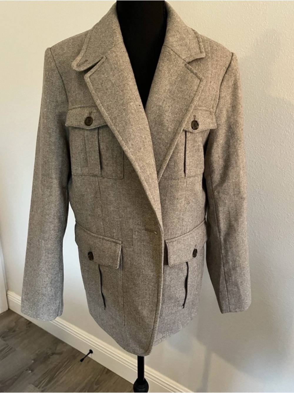 Banana Republic Gray Wool Pea Coat with Structured Pockets